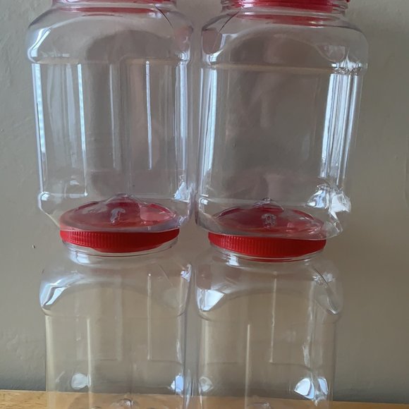 96oz Clear PET Plastic Square Jars With Red Handle - Picture 3 of 8